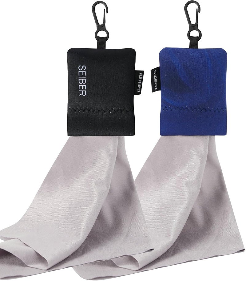 SEIBER Eyeglass Cleaning Microfiber Cloth,7 x 7 inch Glasses Cloth for Sunglasses,Laptops, Cameras,Screen- with Neoprene Pouch,Self-Closing Bottom(2PCS,BKBlue) - Image 1